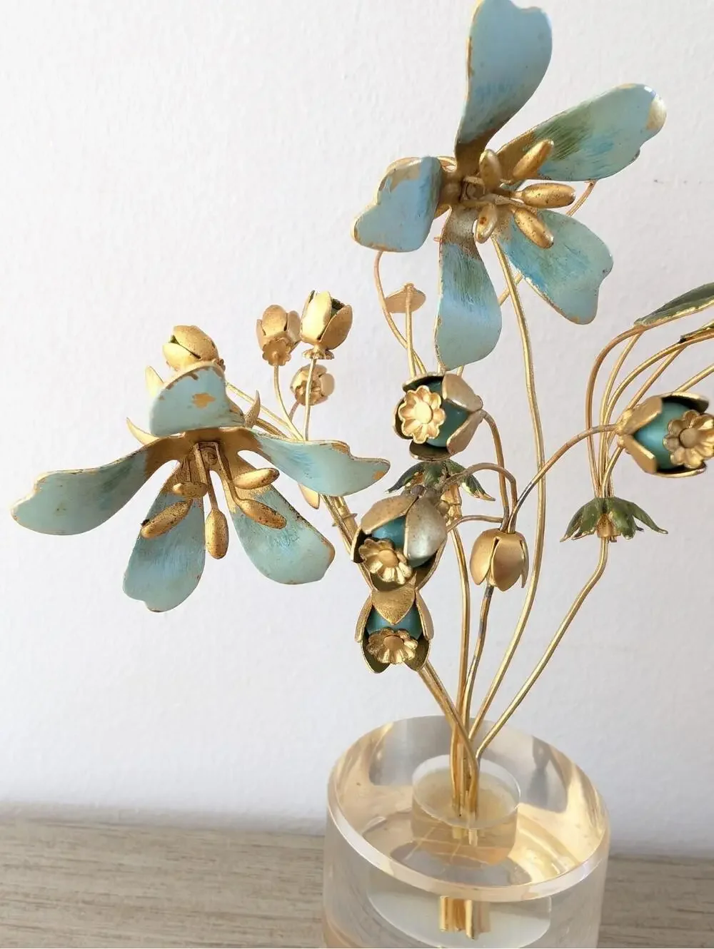 Vintage Jane Hutcheson For Gorham Fleurs Des Siecles Enamel Metal Flower Lucite